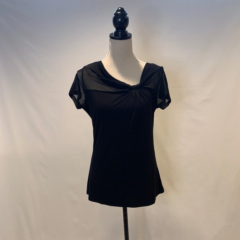I.N.C. Black Short Sleeve Mesh Detail Top